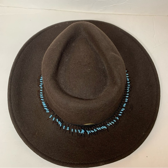 Liz Claiborne Chocolate Brown Wide Brim Hat Fedora Beaded Strap main image 10